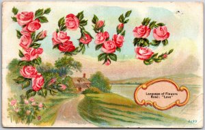 1909 Flower Pink Roses Language of Flowers Greetings & Wishes Posted Postcard