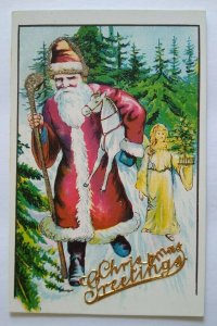 Vintage Christmas Postcard Santa Claus Raised Text Glitter Germany Series 76 78