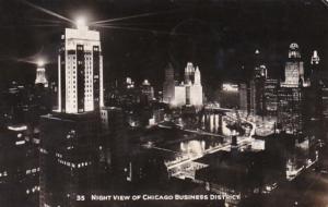 Illinois Chicago Night View Of Business District 1932 Real Photo