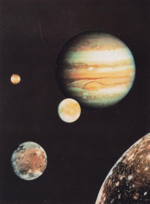 Jupiter & Four Moon NASA Display London Planetarium 1970s Astronomy Postcard