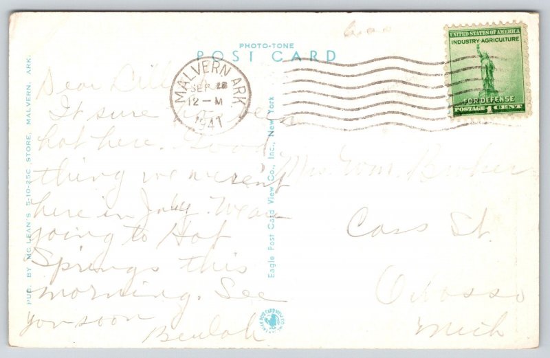 Malvern Arkansas~Public Library St View~Brick Bldg~Cupola~Water Tower~1941 PC