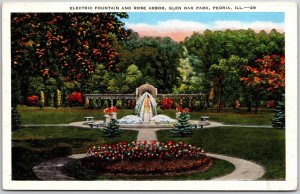 Peoria Illinois, 1948Electric Fountain & Rose Arbor Glen Oak Park Old Postcard