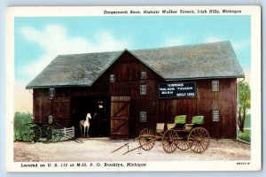 Irish Hills Michigan Postcard Stagecoach Barn Historic Walker Tavern 1940 Linen