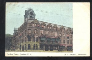 CORTLAND NEW YORK CORTLAND HOUSE DOWNTOWN VINTAGE POSTCARD NY