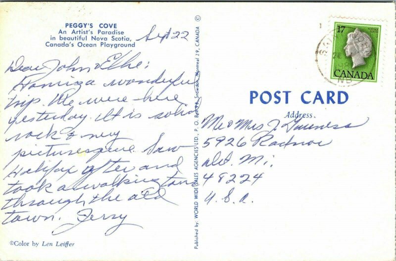 Souvenir Peggys Cove Nova Scotia Canada Dual View Postcard PM WOB Note VTG  