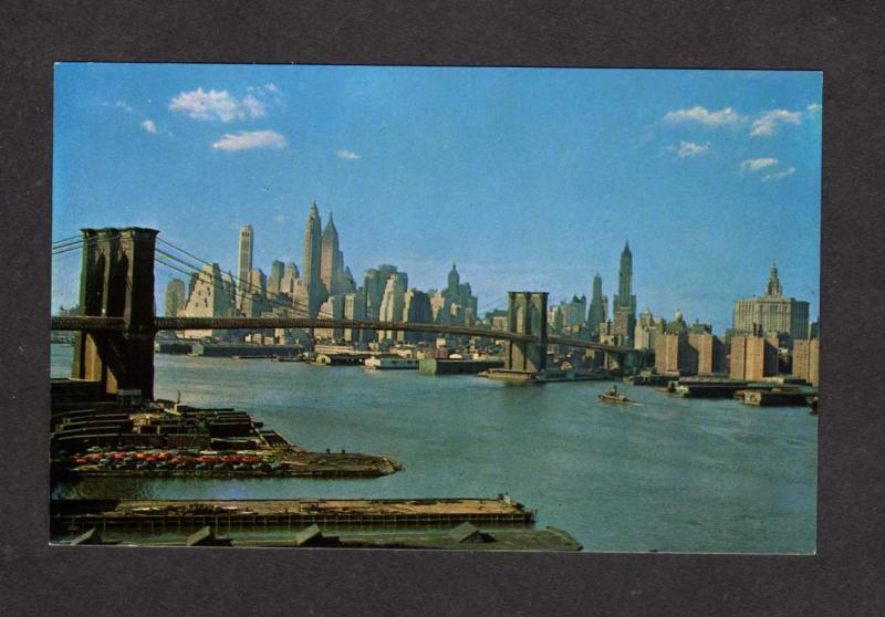 NY Manhattan Skyline Brooklyn Bridge New York City Postcard NYC PC