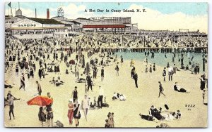 A Hot Day On Coney Island New York City Crowded Scene Amusement Park Postcard