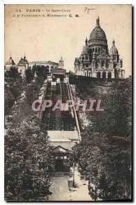 Postcard Old Paris Sacre Coeur and Montmartre Funicular