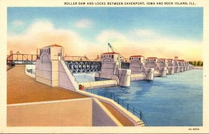 Illinois Roller Dam and Loscks Between Rock Island and Davenport Iowa Curteich