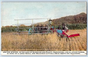 United States In The Land Of Sunshine Plenty Harvesting Farming Horses Postcard