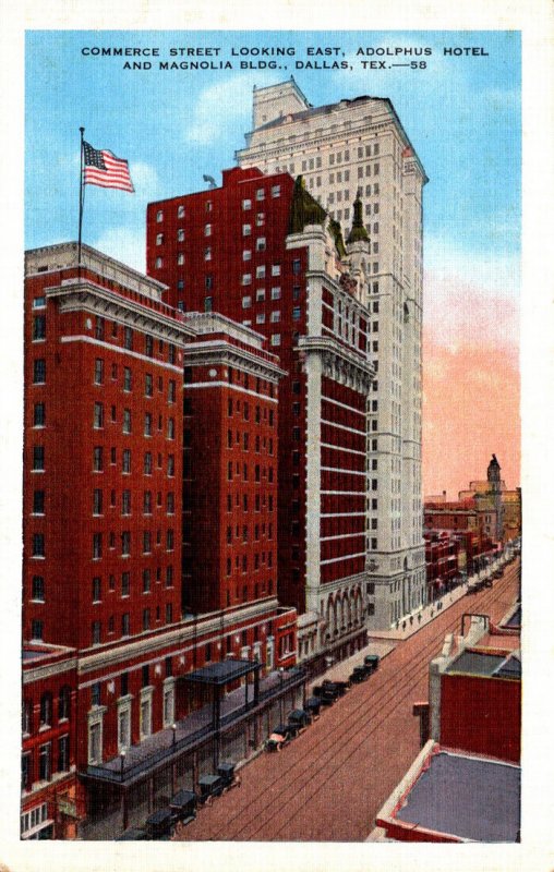 Texas Dallas Commerce Street Looking East Showing Adolphus Hotel and Magnolia...