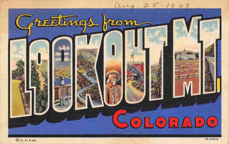 Greetings From Lookout Mountain Colorado 1939 linen postcard