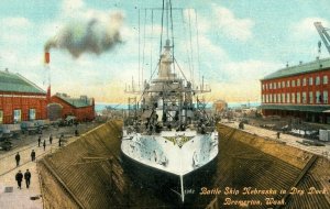 c1910 U.S.S Nebraska Battleship Dry Dock Bremerton, WA Vintage Postcard P118