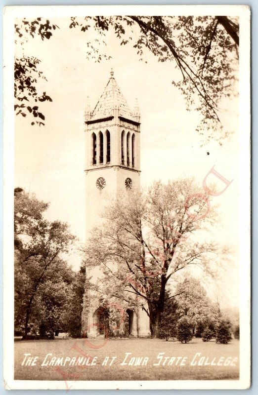 c1930s Ames IA RPPC Iowa State College Campanile Old Brick Clock Bell Tower A106