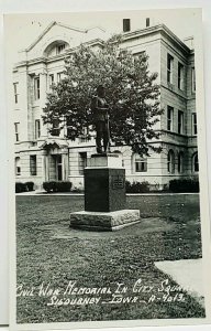 Sigourney Iowa Civil War Memorial In City Square RPPC Real Photo Postcard J4