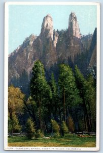 c1910's Cathedral Spires Yosemite Valley California CA Phostint Antique Postcard