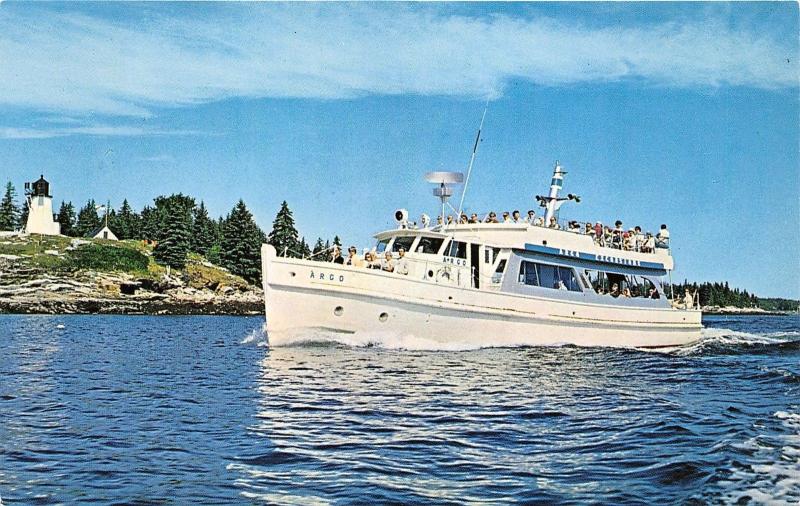 Boothbay Harbor Maine~Ecursion Boat Argo~People on Both Decks~c1950s Postcard