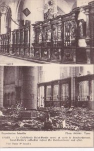 Belgium Ypres La Cathedrale Saint Martin avant et apres le Bombardement