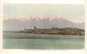 Hand-Colored RPPC Olympic Mountains Trial Island Light House Victoria BC Canada