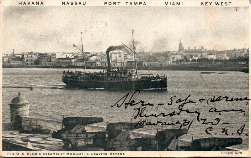 Cuba P & O Steamship Company's Steamship Mascotte Leaving Havana 1905