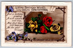 Loving Birthday Wishes To My Darling Daughter, Roses, 1935 Real Photo Postcard