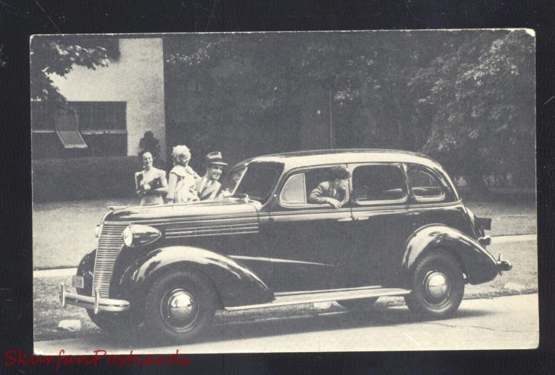 1938 CHEVROLET 4 DOOR SEDAN CHICAGO HEIGHTS ILLINOIS ADVERTISING POSTCARD CARS