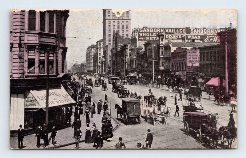 Market Street View Horse Carts Signs San Francisco CA California DB Postcard M14 