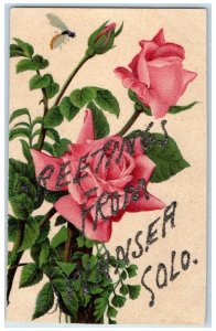 c1910 Greetings From Rose Embossed Glitter Manser Colorado CO Vintage Postcard