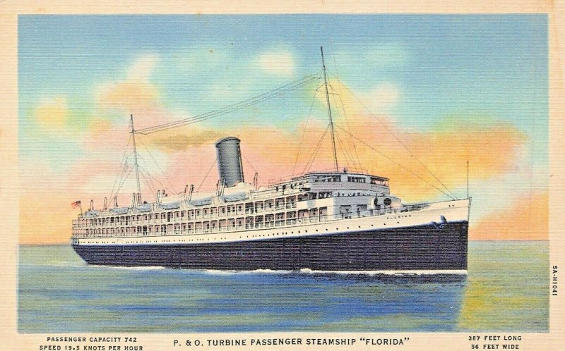 P & O TURBINE PASSENGER STEAMSHIP FLORIDA-1948 PASSENGER TO CUBA POSTCARD