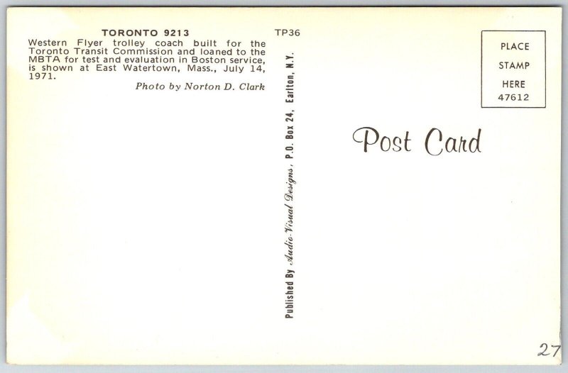 Toronto Canada 1971 Postcard Western Flyer Trolley Coach Bus