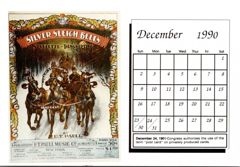 1990 Sheet Music Calendar Series December Silver Sleigh Bells