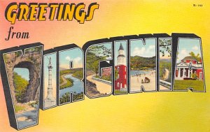 Greetings from Virginia USA Large Letter Unused 