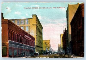 Des Moines Iowa IA Postcard Walnut Street-Looking East Business Section c1910's