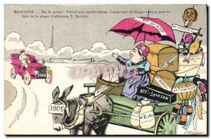 Old Postcard Marianne Satirical Political Automotive Donkey Mule Jaluzot