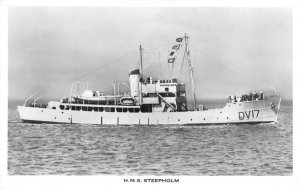 RPPC H.M.S. STEEPHOLM Royal Navy Trawler WWII Warship Vintage Postcard