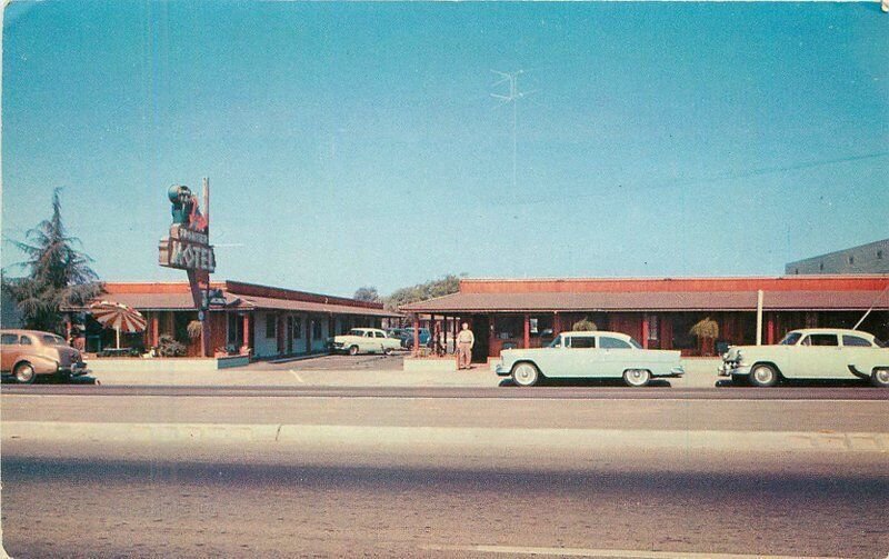 California San Diego Frontier Motel 1950 Autos Ames Color Postcard 22-7615