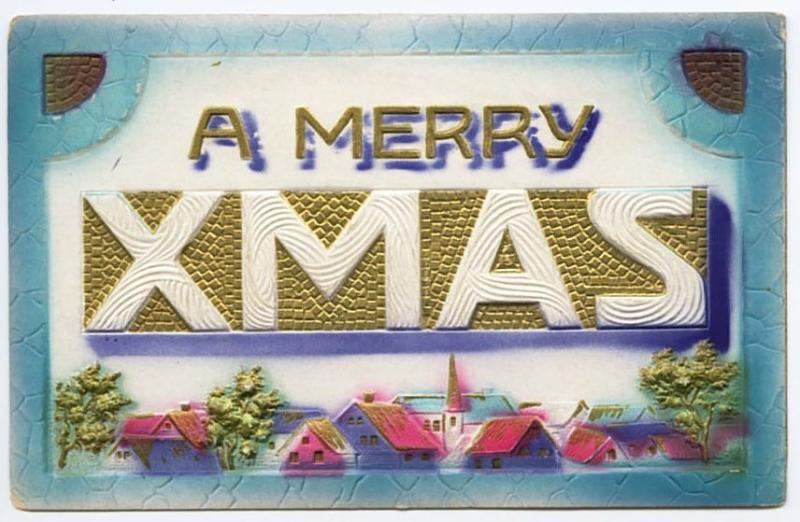 Merry Xmas Christmas Embossed Postcard