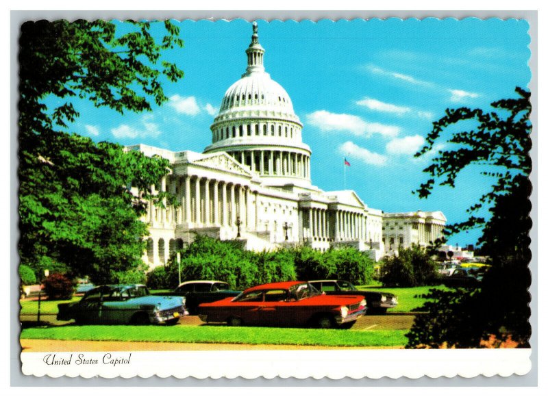 United State Capitol Washington D. C. Postcard Continental View Card Old Cars 