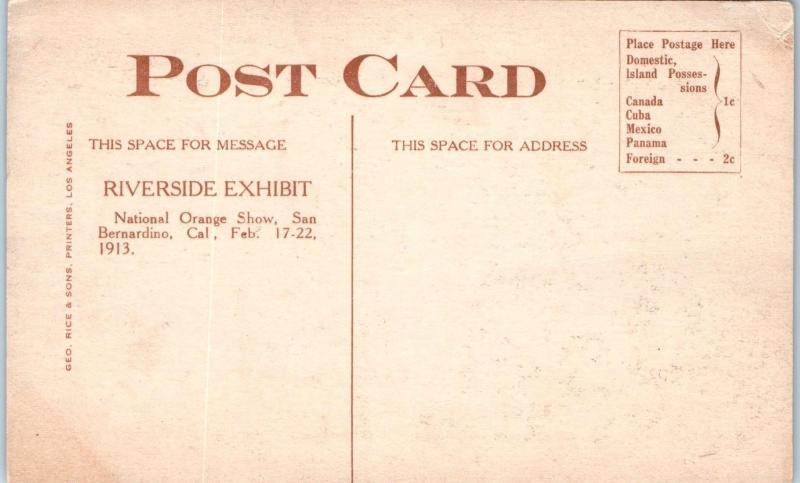 SAN BERNARDINO,  CA California  ORANGE SHOW Riverside Exhibit  1913  Postcard