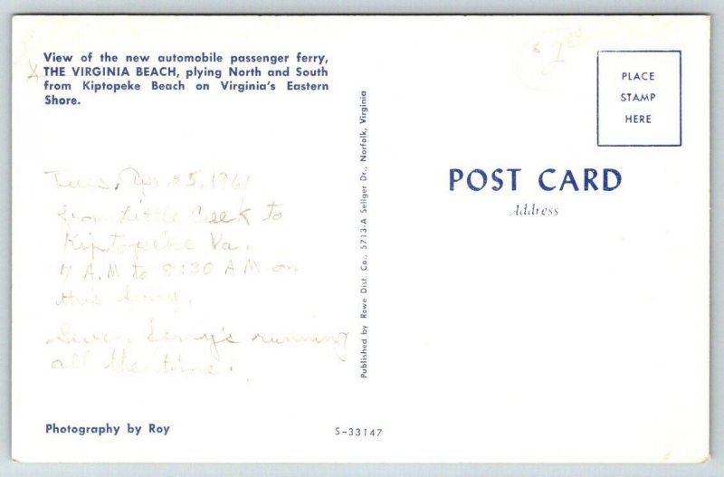 Ferry  The Virginia Beach  Kiptopeke Beach  Virginia   Postcard