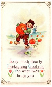 Thanksgiving   Dutch Boy with Pumpkins