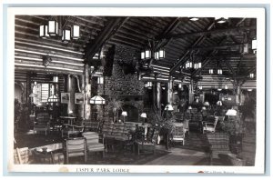 c1940's Jasper Park Lodge Interior Fireplace Alberta Canada RPPC Photo Postcard