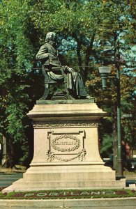 Postcard The Longfellow Statue Bronze Poet Seated In Armchair Portland Maine ME