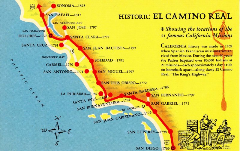 CA - California Missions. El Camino Real, Map