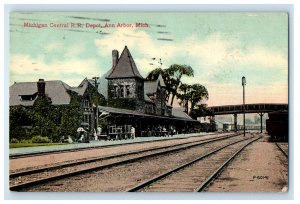 1913 Michigan Central Railroad Depot Ann Arbor Michigan MI Posted Postcard