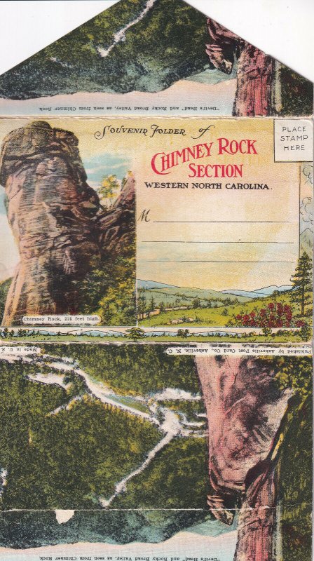 CHIMNEY ROCK, North Carolina, 1900-1910s; Souvenir Folder Postcard