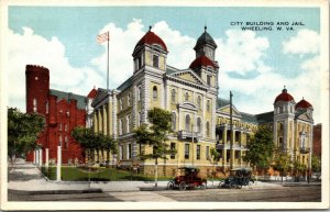 City Building and Jail, Wheeling, West Virginia Postcard, antique cars