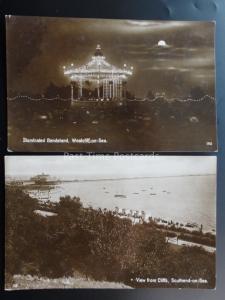 Essex: 2 Old RP Postcard Westcliff & Southend on Sea shows Illuminated Bandstand