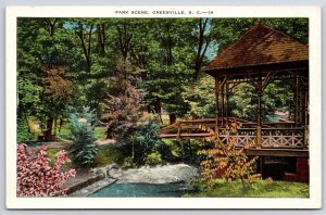 Park Scene Greenville South Carolina SC Trees Bridge Landscape Trees Postcard