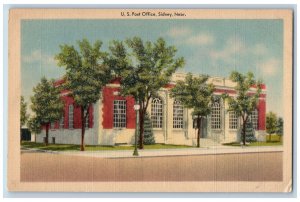 Sidney Nebraska NE Postcard U.S. Post Office Building Exterior Roadside c1940's